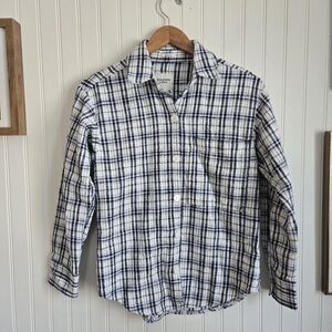 Abercrombie & Fitch Tweed Plaid Button Up Jacket Shirt Green, Blue And White